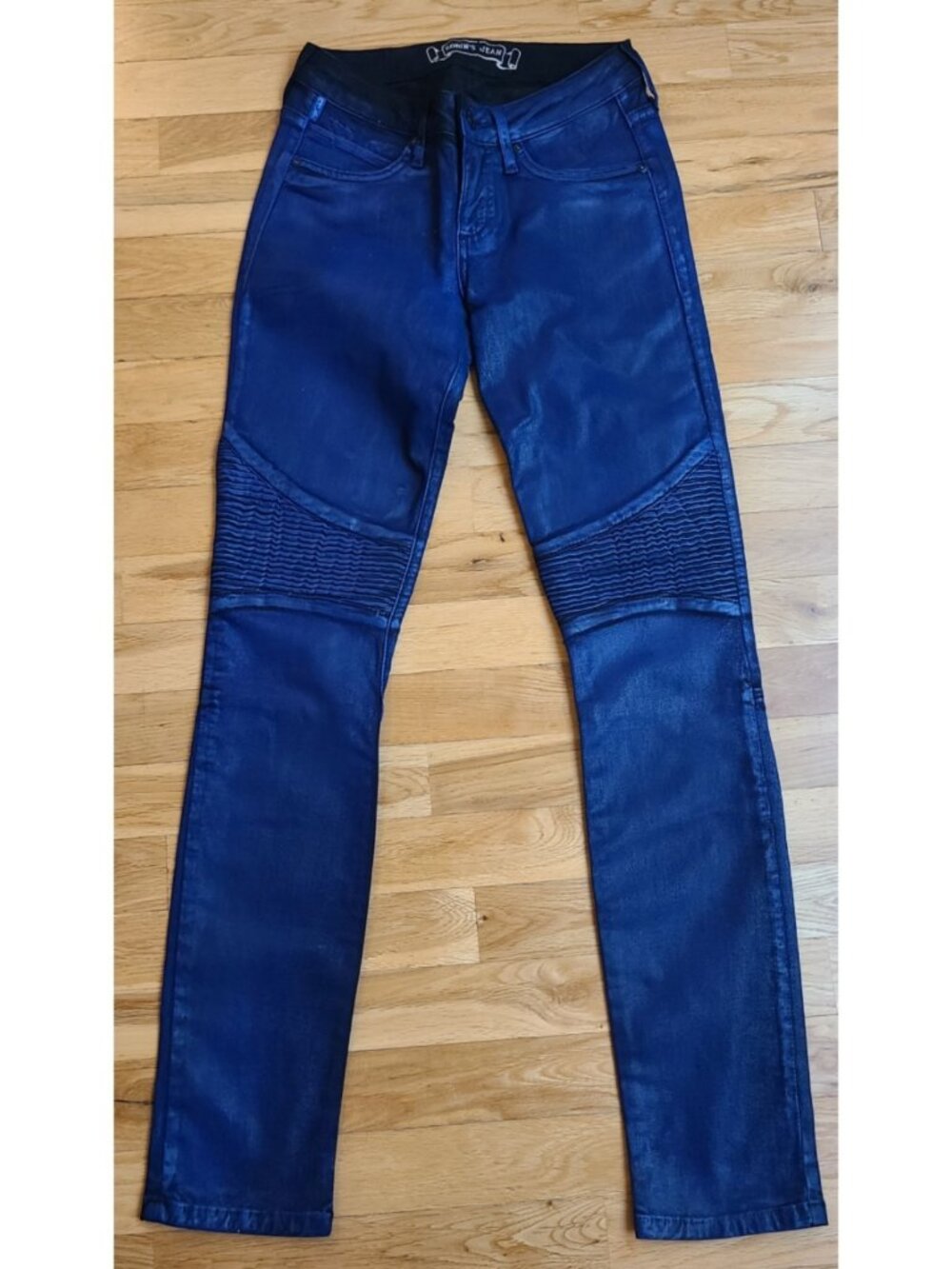 Robin's Jean Motard Pant Biker Wax Coated Skinny Grunge Streetwear Womens Blue
